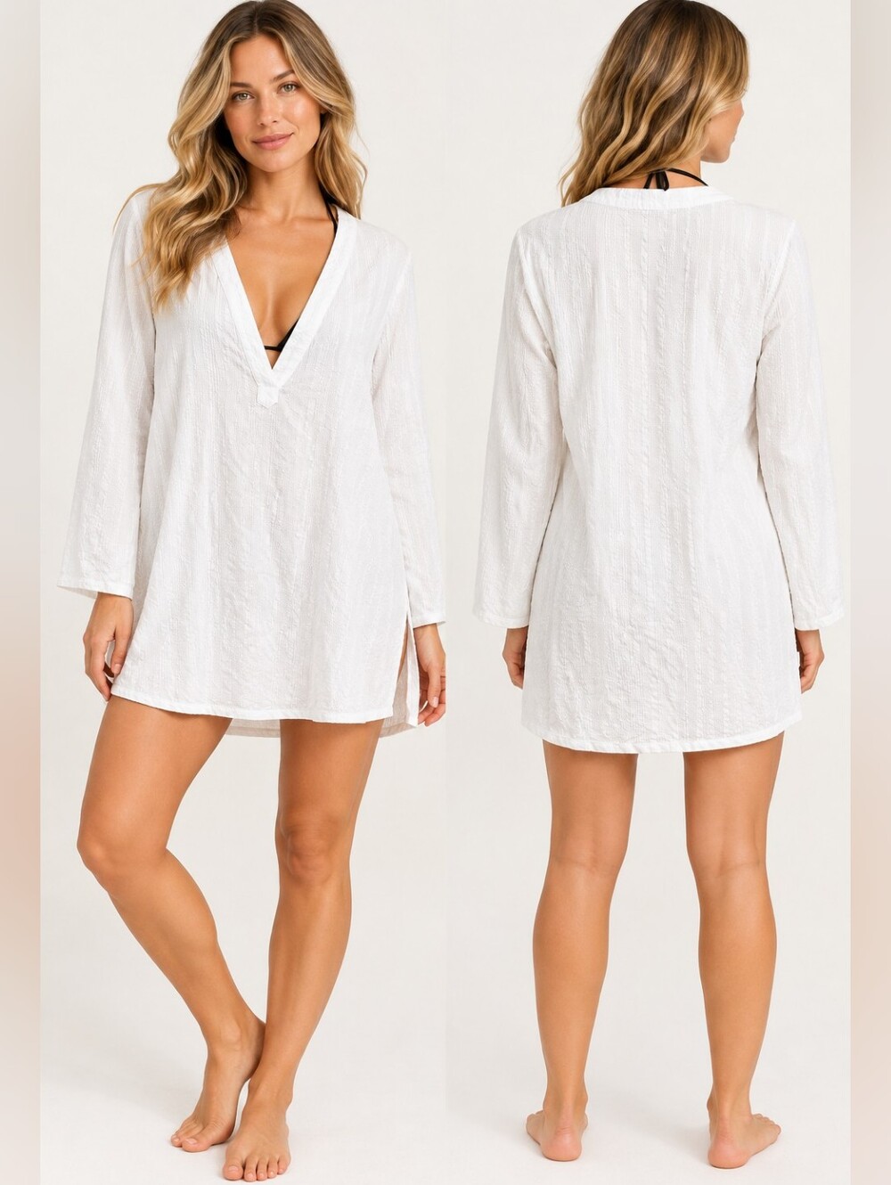NWT Andie White Textured Cotton Swim Cover Up Tunic Dress M Resort Beach Neutral